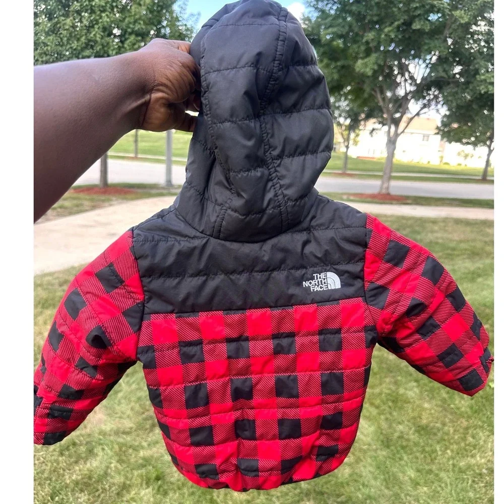 The North Face Infant Toddler Buffalo Plaid Puffer Jacket Hooded Coat 12-18M